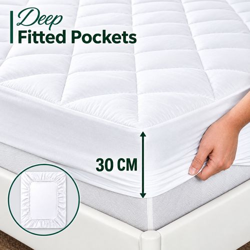 Extra Deep Quilted Mattress Protector WATERPROOF Anti-allergic Fitted Cover UK — image 1