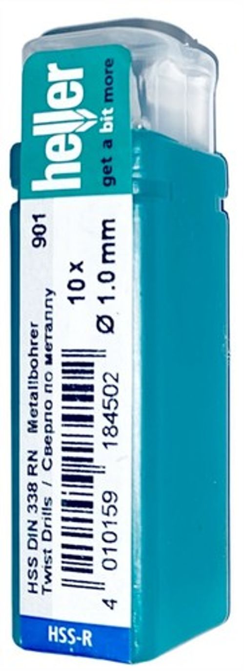 Heller HSS R Twist drill bit set 10pc 1mm 1.2, 2, 2.5, 3, 3.2, 3.5, 4, 5, 6, 7mm
