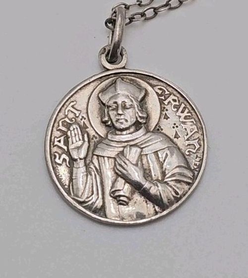 Vintage French Real Silver St Yves Religious Medal Pendant Necklace CELT