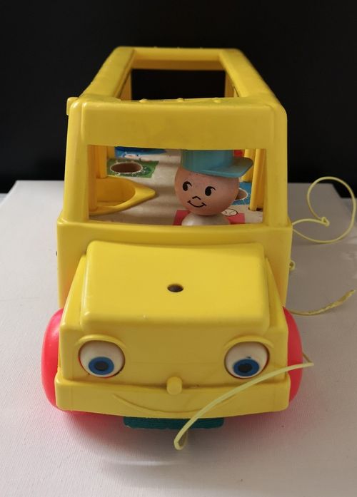 Vintage Fisher Price Little People School Bus Pull Along Toy & Cars With Figures — image 5