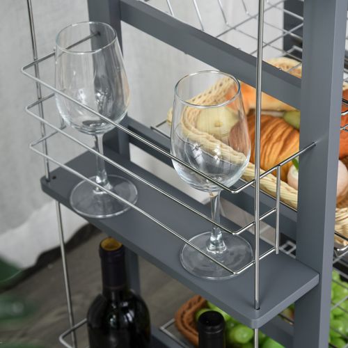 Kitchen Island Trolley w/ 4 Baskets 2 Side Racks Drawer Dark Grey — image 8