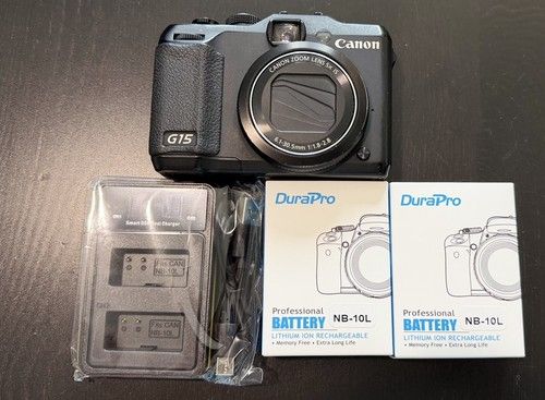 Canon PowerShot G15 12.1MP Digital Camera 2 New Batteries + Dual Charger Tested