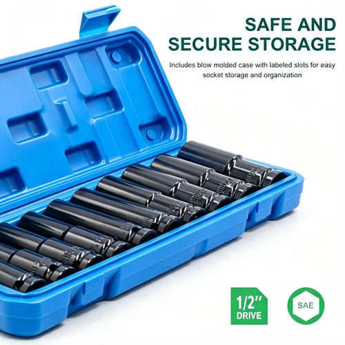 11pcs Heavy Duty 1/2" Drive Deep Impact Sockets Set Long Reach Wheel Wrench Nut — image 7