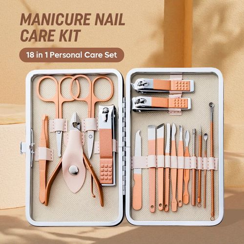 18PC Manicure Pedicure Set Nail Clippers Cutter Grooming Kit Pink Travel Case UK — image 1