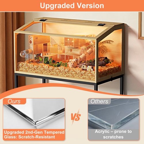 BingoPaw Large Wooden Hamster Cage LED Tempered Glass for Hedgehog Gerbil Syrian — image 14