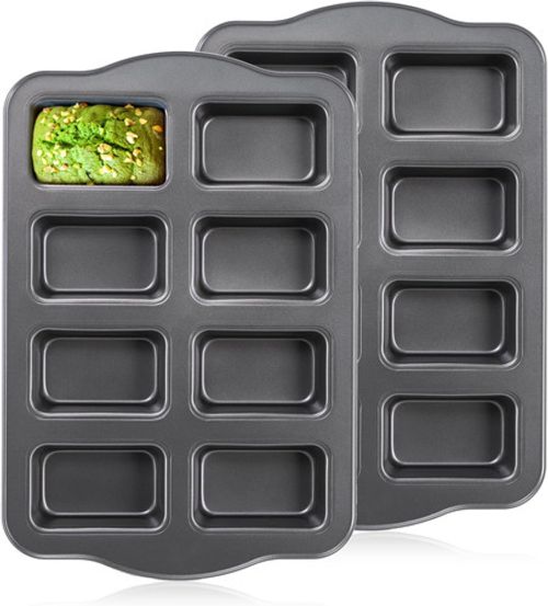 2 Pack 8 Cavity Mini Loaf Pan, Non-Stick Small Bread Loaf Pans, Rectangle