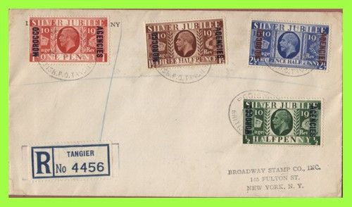 Morocco Agencies 1935 KGV Silver Jubilee set on registered cover to USA