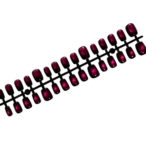 Press on Nails Short Square Dark Rose Pink Red Cat Eye False Nail With Glue Tabs — image 1