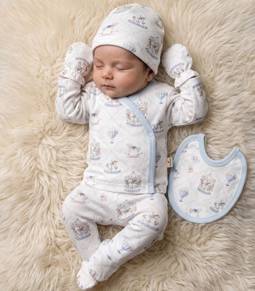 Baby Boy 5 Piece Cotton Layette Gift Set Fairground Ballons Blue 0-3 Months — image 3