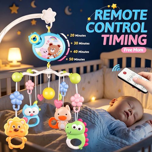 Musical Crib Bed Bell Stars Projector Cot Bed Bell 360° Rotating Rattle Toy Gift — image 7