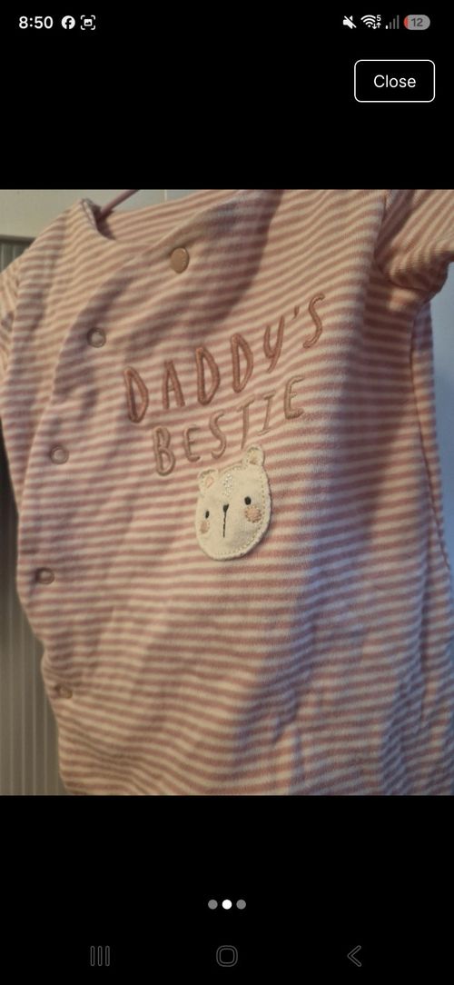 Newborn Pink Striped Bear Sleepsuit Daddy's Bestie Worn Once — image 2