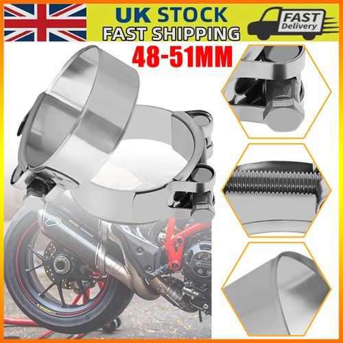 2X Motorcycle 48-51mm Exhaust Pipe Clip Stainless Steel Motorbike Exhaust Clamp