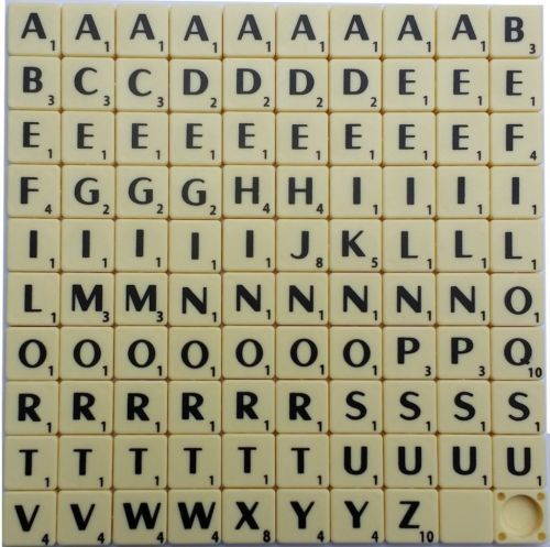 100 IVORY PLASTIC LETTERS COMPATIBLE WITH SCRABBLE TILES  BLACK LETTERS NUMBERS — image 2