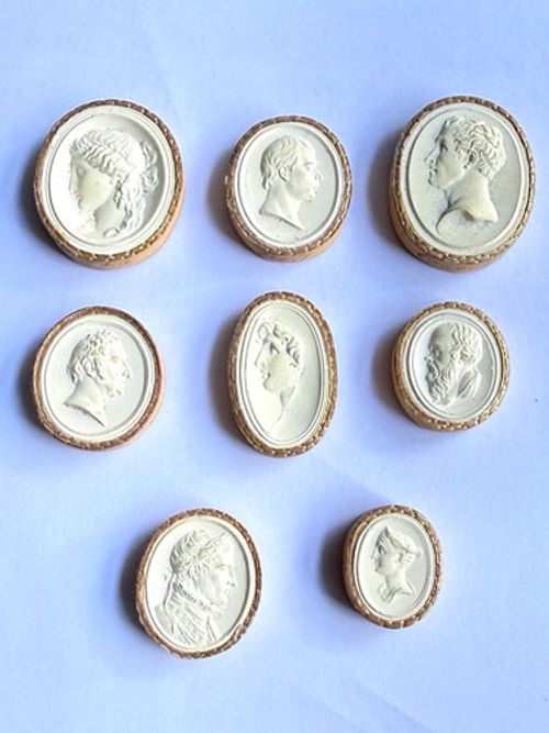 SET OF 8 ANTIQUE 19th C PLASTER RELIEF INTAGLIO CAMEO. CLASSICAL GRAND TOUR