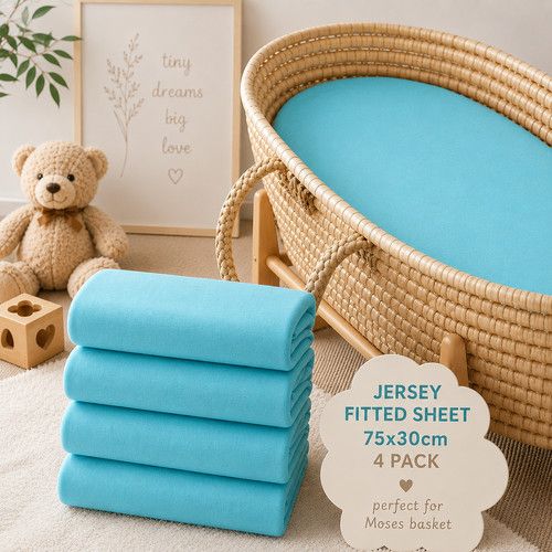 4 Pack Jersey 100% Cotton Fitted Sheets 75x30 cm for Moses Basket Pram Bassinet