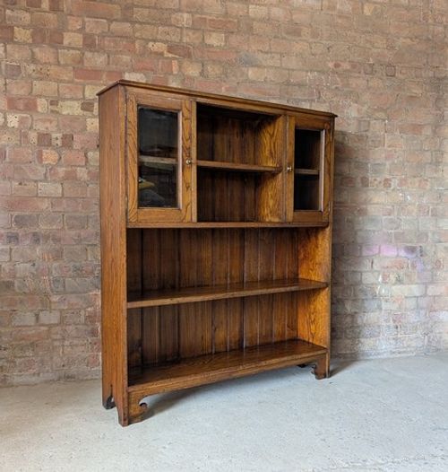 Antique Arts & Crafts Oak Open Bookcase