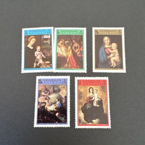 Antigua Postage Stamp Set Christmas Art 1970s 3c 5c 20c 35c $1