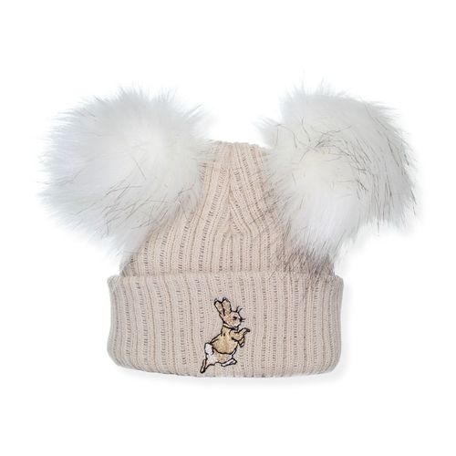 Peter Rabbit Beige White Pom Pom Baby Boy Girl Unisex Hat Newborn 0-3 Months — image 2