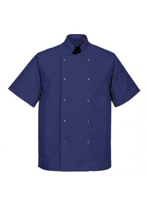 NAVY BLUE CHEFS JACKET, PRESS STUD BUTTONS, HALF SLEEVE, UNISEX, NEW INS07NV