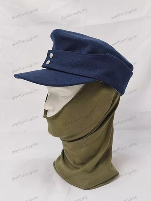 WWII WW2 GERMAN MILITARY ARMY EM PANZER M43 FIELD WOOL CAP WITH SCARF blue XL