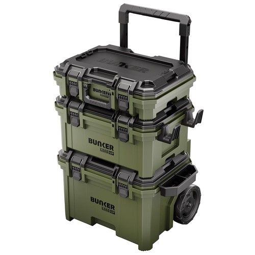 BUNKER® Load-Up Stacking System 9-Piece, Heavy-Duty Plastic Storage Boxes, Green