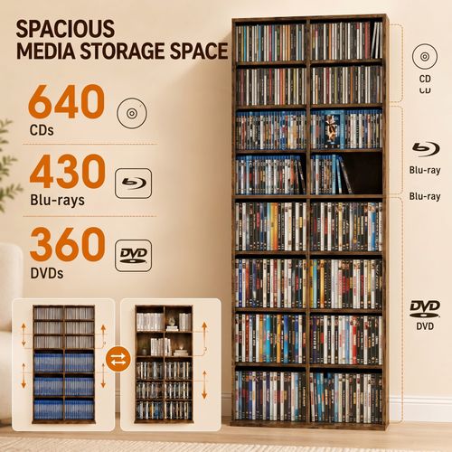 640 CD Storage Tower Anti Tip Design Particleboard Rustic Brown — image 4
