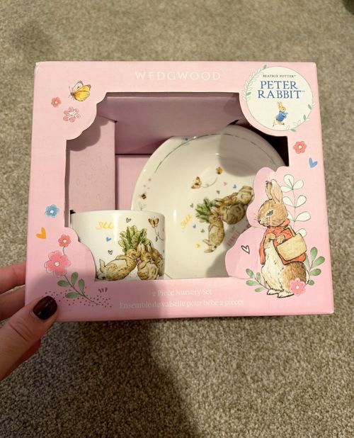 Wedgwood Beatrix Potter Peter Rabbit Pink & White Dish Set Bowl & Plate — image 1