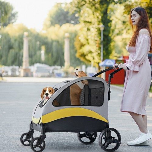 BingoPaw Large Dog Stroller Buggy Heavy Duty Pet Doggy Pram Divided for 2 Dogs