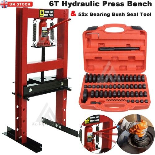 6T Workshop Floor Hydraulic Bench Press Machine & 52x Bearing Bush Driver Seal