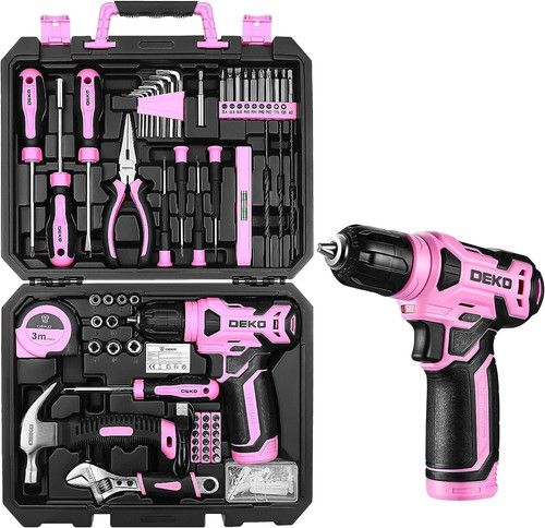 Pink Tool Kit: 126-Piece DIY Set with 8V Cordless Drill, Electric Drills & Hand