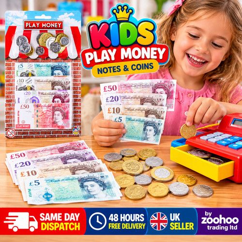 Kids Play Money Toy Notes & Coins Pretend Shop Cash Till Role Play Set UK