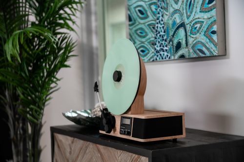 Fuse Wrap Vertical Vinyl Record Player Radio, Bluetooth, Alarm Clock - Bamboo — image 6