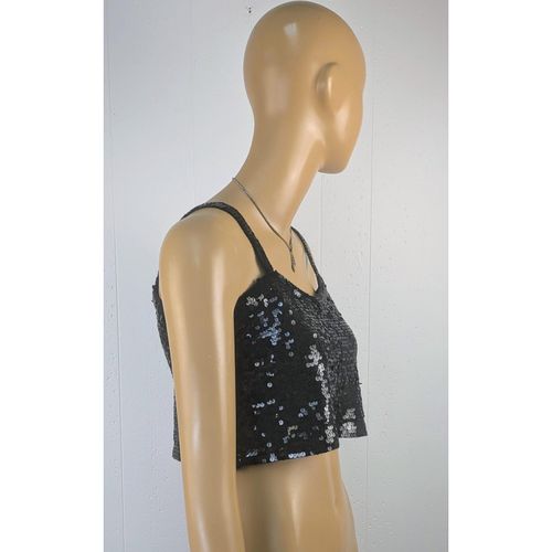 Vintage 1990s Black Sequin Strapless Crop Top Y2K Party Going Out Top — image 5