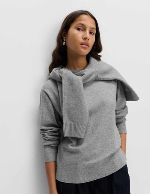 Marks & Spencer Womens Crew Long sleeved Jumper in Mid Grey Marl - M&S