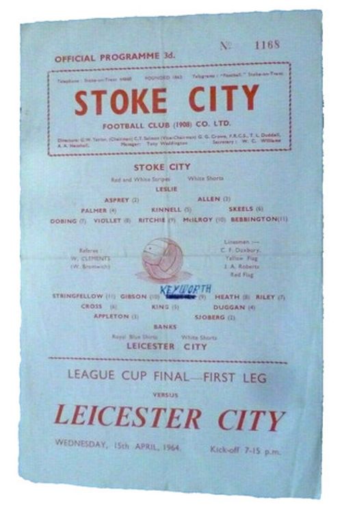1964 League Cup Final  Stoke City v Leicester City 1st Leg 15th April