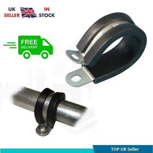 Rubber Lined Stainless Steel Metal Plated P Clip Clamp Hose Cable *Choose Size*