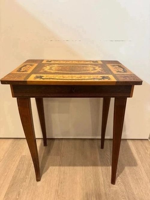 Vintage 1950s Italian Sorrento Musical Table Wood Inlay Project Music Box