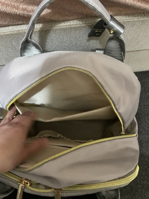 Good Mum Grey Quilted Backpack Changing Bag, Multiple Sections, Gold Tone Zips — image 3