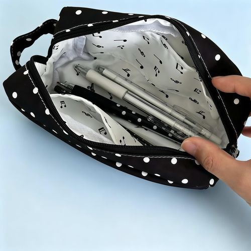Piano Key Polka Dot Pencil Case Large Student Stationery Bag with Hand Strap — image 2