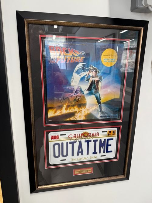 Back to the Future License Plate+Album Signed Michael J Fox & Christopher Lloyd — image 1