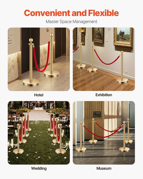 VEVOR 4 Pcs Gold Stanchion Post 2 Red Velvet Ropes Sand Injection Hollow Base — image 5