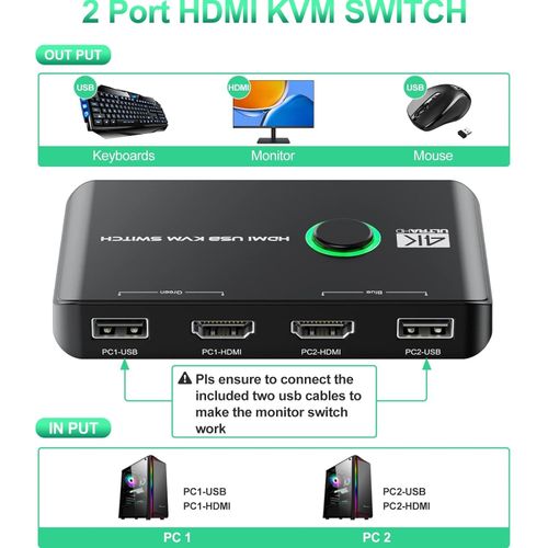 4K HDMI KVM Switch 2 Port UHD 60Hz USB Switcher Box for 2PC Share Keyboard Mouse — image 6