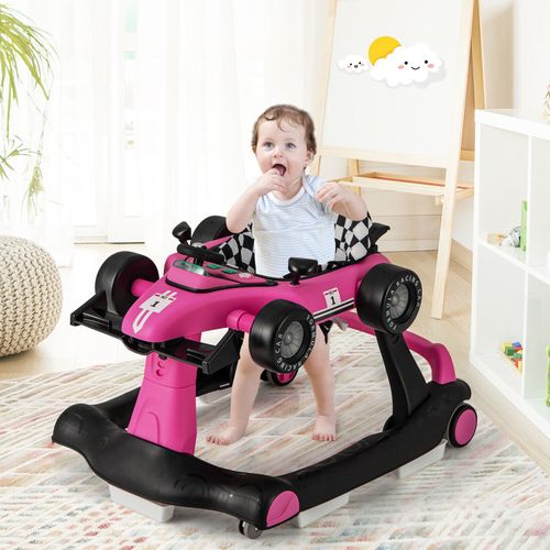 4 in-1 Adjustable Baby Walker Folding Infant Walker Toy Activity Center-Pink — image 3
