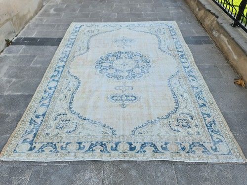 Vintage Turkish Oushak Rug 7.1x10 ft Hand Knotted Wool Large Anatolian Carpet