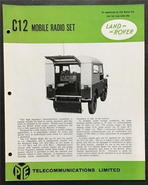 LAND ROVER C12 Mobile Radio Set PYE Telecommunications Sales Leaflet Early 1960s