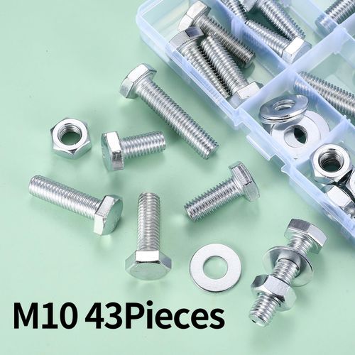 43 Pcs M10 Nuts and Bolts Set, Hex M10/White Zinc/42pcs, Silver — image 7