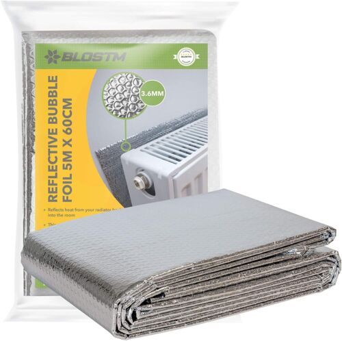 BLOSTM 5m x 60cm Radiator Insulation Foil Energy Saving Heat Reflective Adhesive