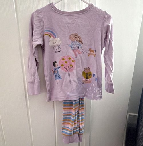 Next Girls 2 Piece Pyjama Set 2-3 Years Purple Rainbow Striped Long Sleeve