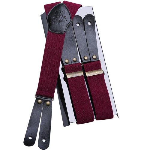 Men's Vintage 6-Button Leather Suspenders Heavy Duty Braces Geniune Leather