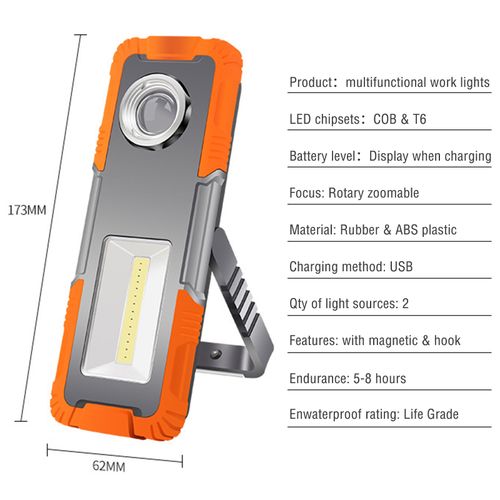 Rubber Grip Rechargeable LED Work Light Mechanic Work Inspection Lamp Hand Torch — image 2